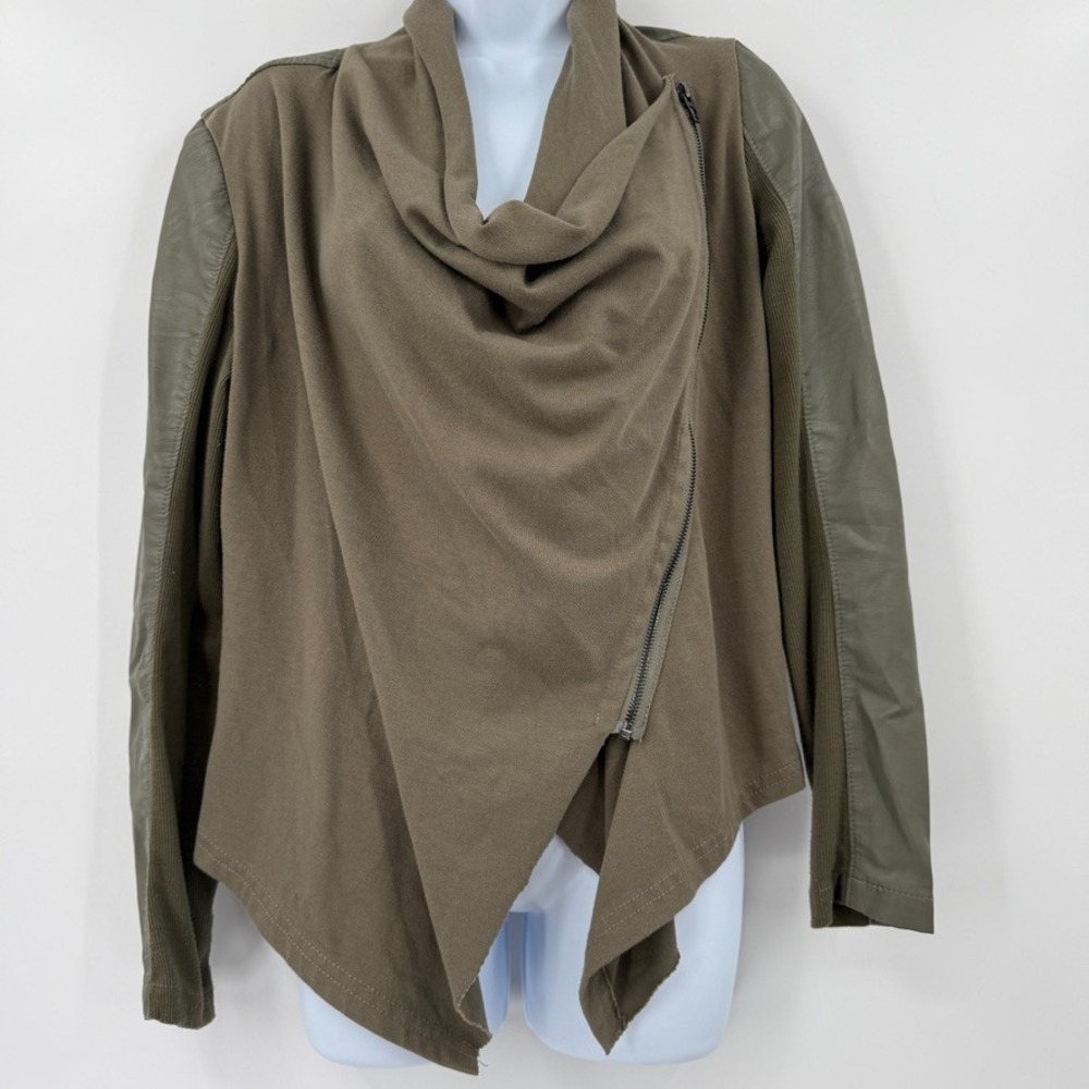 Blank NYC Womens Moto Jacket Medium Asymmetrical Zip Olive Green Draped Edgy